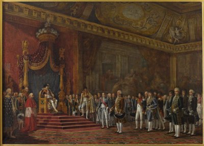 Rooman senaatin valtuuskunta esittelee kunnianosoituksensa Napoleon I:lle 16. marraskuuta 1809 1810. tekijältä Innocent Louis Goubaud