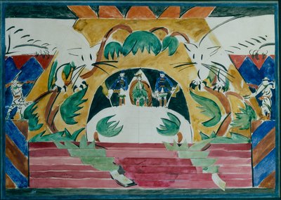 Lavastus A. Remizovin teatterinäytelmään Tsaari Maksemjan, 1909 tekijältä Iosiph Solomonovich Shkolnik