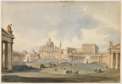 Näkymä Pyhän Pietarin aukiolle ja basilikaan Roomassa, n. 1846 tekijältä Ippolito Caffi