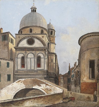 Näkymä Maria dei Miracole- ja Santa Maria Nova -kirkoille Venetsiassa tekijältä Ippolito Caffi