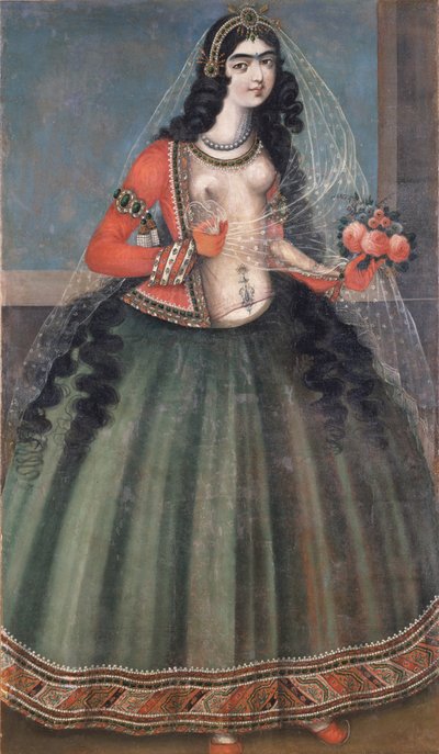 Nainen pitelee ruusukimppua, 1800-luvun puoliväli. tekijältä Iranian Master