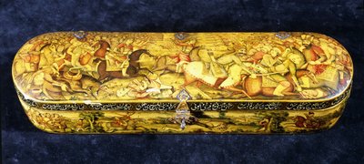 Paperimassakynälaatikko, jonka yläosa on maalattu Chaldiranin taistelulla tekijältä Iranian School
