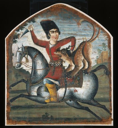Metsästäjä hevosen selässä myyttisen pedon kimppuun, 1700-luvun puoliväli (katso 200943) tekijältä Iranian School