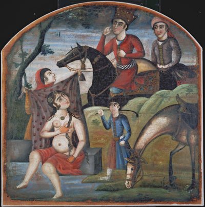 Khusraw löytää Shirinin kylpemisen 1700-luvun puolivälissä tekijältä Iranian School