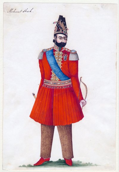 Mohammad Shah Qajar (1808-1848), Persian kuningas - Iranin mestari - 1835 - Guassi paperilla - 24,2x16,5 - Yksityiskokoelma tekijältä Iranian School