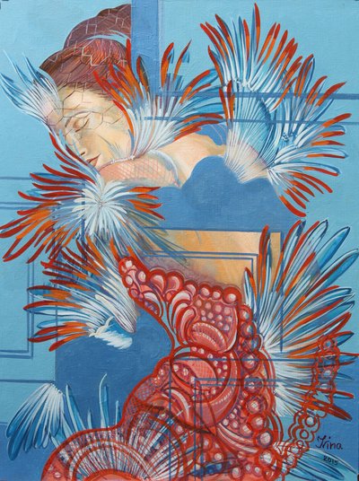 Punainen mekko ja chickadees, 2015 tekijältä Irina Corduban