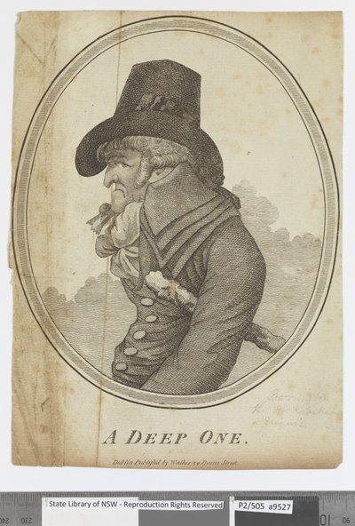 "A Deep One" [George Barringtonin muotokuva], n. 1800 (kaiverrus) tekijältä Irish School