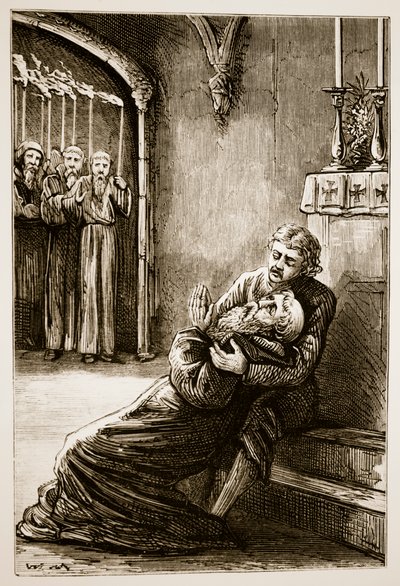 Mary Cusackin (1829-1899) The Trias Thaumaturga, eli Irlannin kolme ihmetekevää pyhää, St. Columban kuolema, julkaistu noin 1890-luvulla tekijältä Irish School