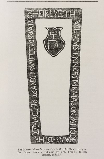 Print Master Masons -hautalaatalta vanhassa Abbeyssa, Bangor, Co. Down, päivätty 1626 tekijältä Irish School