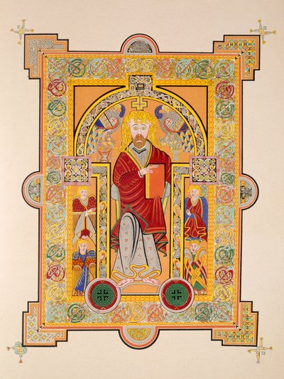 Saint Matthew, faksikopiosta Book of Kells, pub. kirjoittanut Day & Son tekijältä Irish School