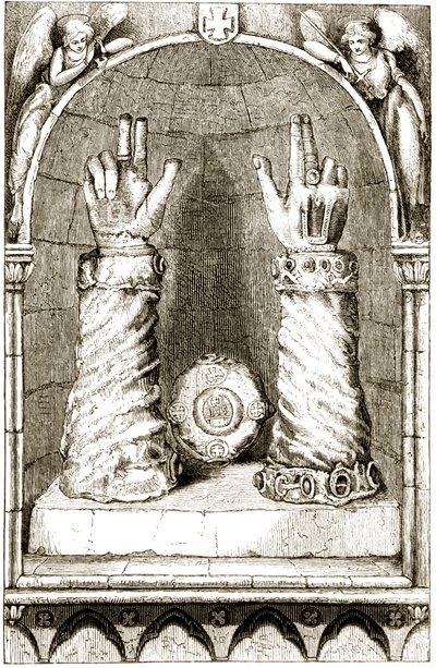 Pyhän Patrickin käden pyhäkkö, Mary Cusackin (1829–1899) teoksesta The Trials Thaumaturge, eli kolme ihmeellistä Irlannin pyhää, julkaistu noin 1890-luvulla tekijältä Irish School