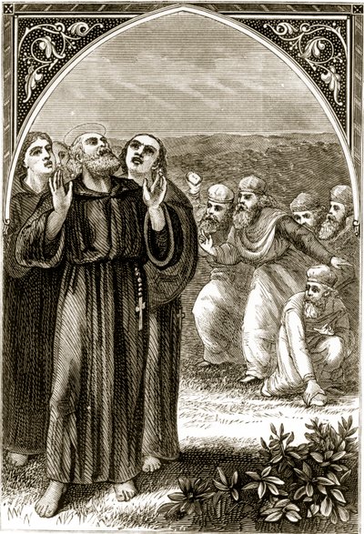 Mary Cusackin (1829-1899) n. 1890-luvulla ilmestynyt St. Columba laulaa ja druidien hyökkäämä. tekijältä Irish School