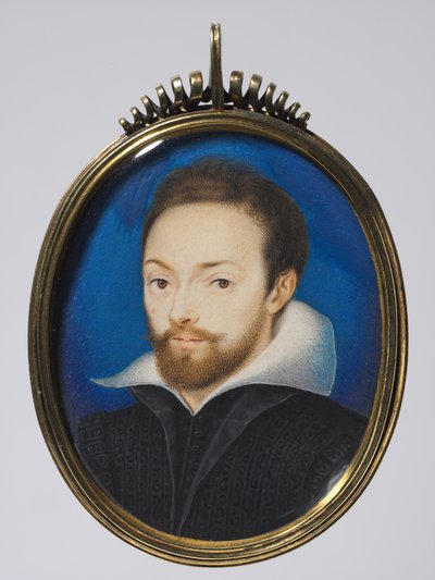 Miehen muotokuva, n. 1615 (akvarelli kortissa myöhemmässä hopeakullatussa kehyksessä) tekijältä Isaac (after) Oliver