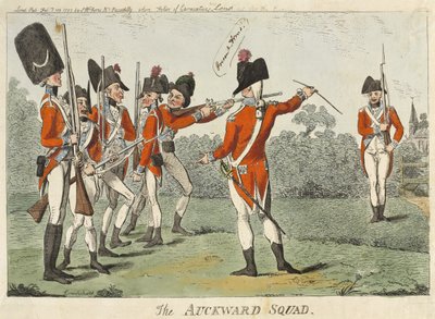 The Auckward Squad, 1793 (värillinen etsaus) tekijältä Isaac Cruikshank