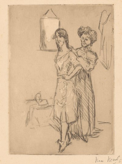 Nuori nainen hatuntekijässä Hauskalla (otsikko esineessä) tekijältä Isaac Israels (signed by artist)