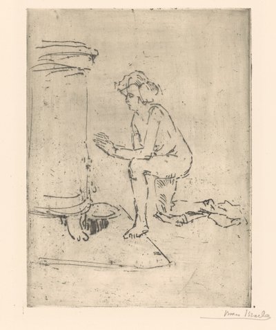 Polvistuva malli liesille tekijältä Isaac Israels (signed by artist)