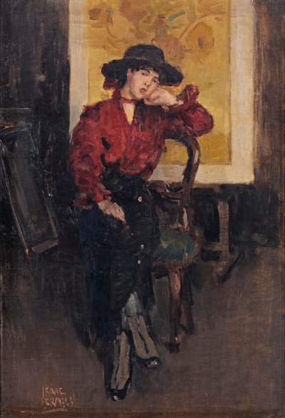 Elegantti nainen poseeraa Vincent van Goghin auringonkukkien edessä, noin 1916-20 (öljy kankaalle). tekijältä Isaac Israels