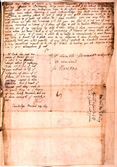 Isaac Newtonin kirje, 28. marraskuuta 1679 tekijältä Isaac Newton