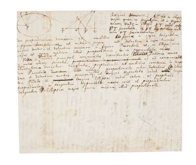 Kaksi sivua revisioita Principia Mathematicaan tekijältä Isaac Newton
