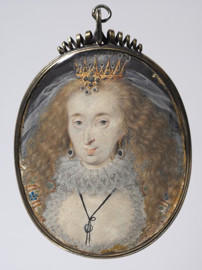 Lucy Russellin, Bedfordin kreivitär, muotokuva, n. 1608-1616 (akvarelli, kulta ja hopea, kullattu hopeakehys) tekijältä Isaac Oliver