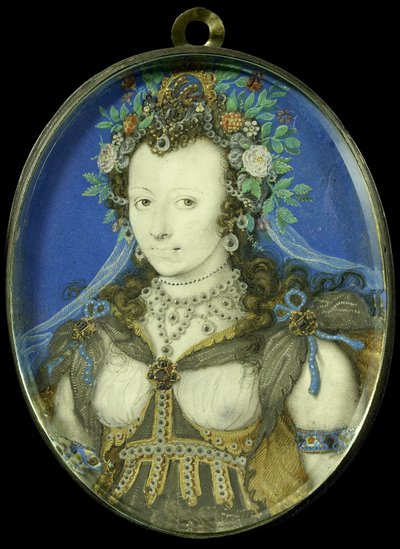 Naisen muotokuva Florana, n. 1600-17 (pergamentti, hopea ja lasi) tekijältä Isaac Oliver