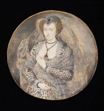 Tuntematon nainen, entinen nimeltään Lucy Harrington, Bedfordin kreivitär, n. 1605 (kortilla vartalonväri ja wc) (katso luonnos numerosta 88888) tekijältä Isaac Oliver