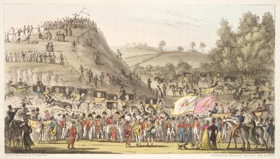 Eton Montem ja Mount, Salt Hill, The English Spy -pubista. 1824 (käsinvärinen kaiverrus) tekijältä Isaac Robert Cruikshank