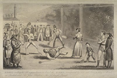 Kuva kohtauksesta Fleet Prisonissa, Pierce Eganin elämästä Lontoossa, n. 1820 (akvatinta) tekijältä Isaac Robert Cruikshank