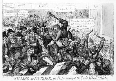 Killing no Murder, kuten esiintyy Grand National Theatressa, 1809 tekijältä Isaac Robert Cruikshank