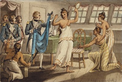 Otahitiano, kuvitus "Kapteeni Cookin matkat" tekijältä Isaac Robert Cruikshank
