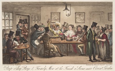 Peep ODays ja Famiiy Men at the Finish, The English Spy, pub. 1824 (käsinvärinen kaiverrus) tekijältä Isaac Robert Cruikshank