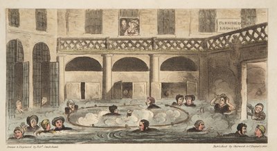 Julkinen Bath at Bath or Strewing Alive, The English Spy, pub. 1824 (käsinvärinen kaiverrus) tekijältä Isaac Robert Cruikshank