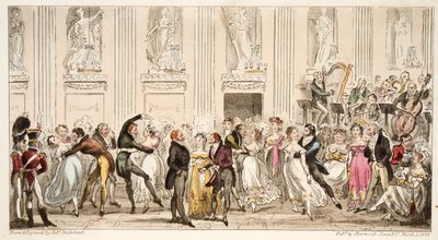 Cyprians Ball Argyle Roomsissa, The English Spy -pubista. 1824 (käsinvärinen kaiverrus) tekijältä Isaac Robert Cruikshank