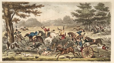 The Epping Hunt, tai Cockney Comicalities täydessä Chasessa, The English Spy -pubista. 1824 (käsinvärinen kaiverrus) tekijältä Isaac Robert Cruikshank