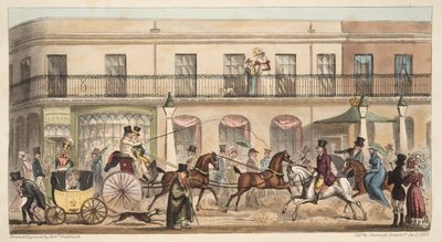 The High Street, Cheltenham, The English Spy -pubista. 1824 (käsinvärinen kaiverrus) tekijältä Isaac Robert Cruikshank