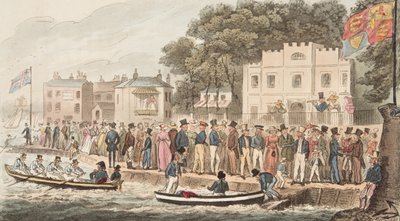 Cowesin rantakatu, julkaisusta The English Spy, pub. 1824 (käsin väritetty kaiverrus) tekijältä Isaac Robert Cruikshank