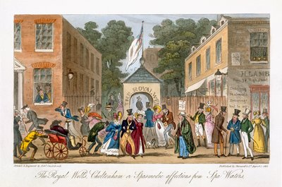 Royal Wells, Cheltenham tai Spa Watersin spamodiset kiintymykset, Charles Molloy Westmacottin (1788-1868) julkaisusta The English Spy, julkaisi Lontoossa 1825 tekijältä Isaac Robert Cruikshank