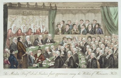 Neitsytteksti, Dick Gradusin ensimmäinen esiintyminen Westminster Hallin arvoisten joukossa, julkaistiin 1824 tekijältä Isaac Robert Cruikshank