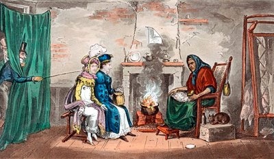 Vierailu ennustajan luona, 1800-luvun alku tekijältä Isaac, Robert and George Cruikshank