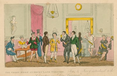 Green Room Drury Lane -teatterissa Lontoossa tekijältä Isaac, Robert and George Cruikshank