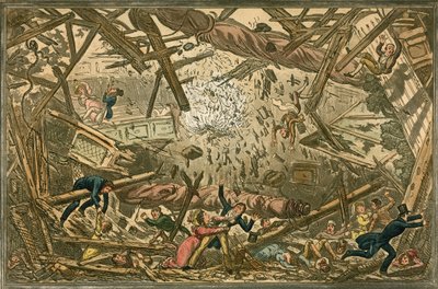 New Brunswick Theatren kaatuminen 28. helmikuuta 1828 tekijältä Isaac, Robert and George Cruikshank
