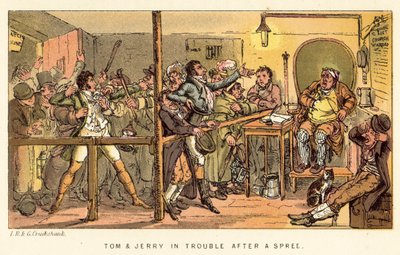 Tom ja Jerry pulassa vaeltamisen jälkeen tekijältä Isaac, Robert and George Cruikshank