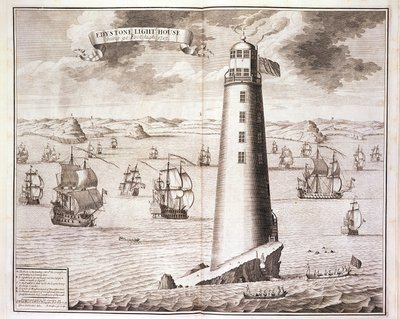 Eddystonen majakka, kaiverrus Hendrick Hulsbergh, 1713 (katso myös 40669) tekijältä Isaac Sailmaker