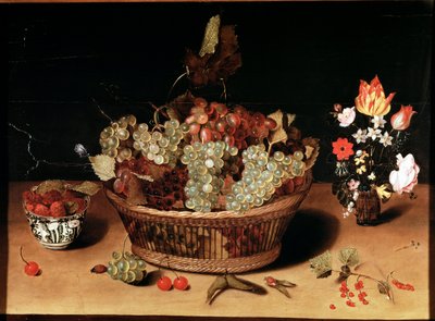Asetelma kukkien ja hedelmien kanssa Isaac Soreaun (1604-1644) maalaus 1600-luku Torino Galleria Sabauda, inv 758 tekijältä Isaac Soreau
