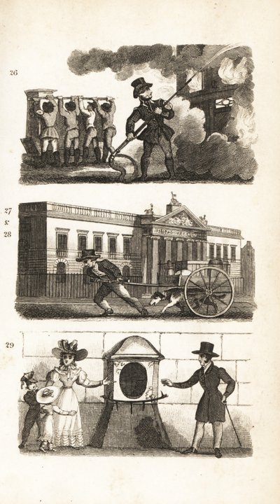 Palomoottori, tavaran piirtäminen kuorma-autossa, East India House ja London Stone tekijältä Isaac Taylor