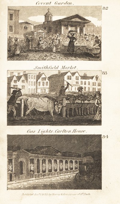Kaupat Regency Englandissa: Covent Garden, Smithfield Market ja kaasulamput Carlton Housessa tekijältä Isaac Taylor