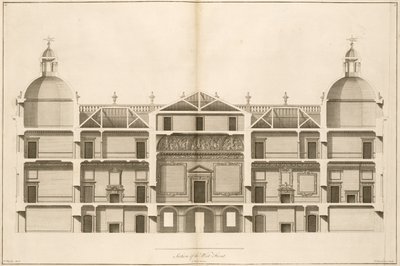 Houghton Hall: osa länsirintamaa, kaiverrus Pierre Fourdrinier, 1735 (katso myös 64902 ja 64903) tekijältä Isaac Ware