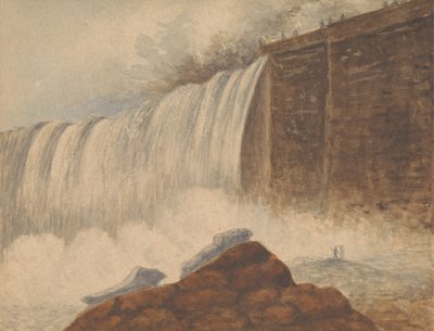 Vista das Cataratas do Niágara com duas figuras na rocha à direita primeiro plano finlandês tekijältä Isaac Weld