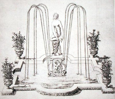 The Gardens of Wiltonin suihkulähdesuunnittelu, n. 1645 (kaiverrus) tekijältä Isaac de Caus