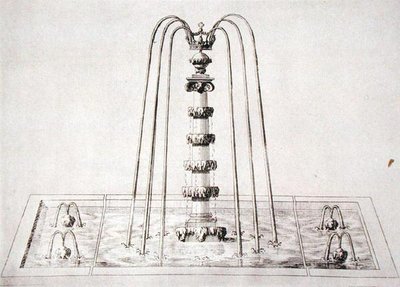 The Gardens of Wiltonin suihkulähdesuunnittelu, n. 1645 (kaiverrus) tekijältä Isaac de Caus